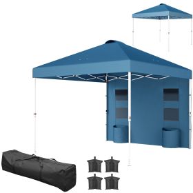 10' x 10' Pop Up Canopy Tent w/ Sidewall, Height Adjustable Instant Sun Shelter w/ Storage Pockets, Dark Blue