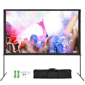 Projector Screen with Stand, 100 inch 16:9 4K 1080 HD Outdoor Movie Screen with Stand, Wrinkle-Free Projection Screen with Bar Feet and Carry Bag