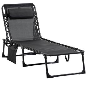 Reclining Chaise Lounge Chair, Portable Sun Lounger, Folding Camping Cot with Adjustable Backrest and Removable Pillow, for Patio, Garden, Beach