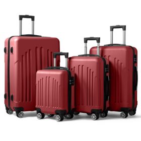 Curved Vertical Stripe 4-in-1 Trolley Case 16in 20in 24in 28in ABS Aluminum Alloy Tie Rod (Option: Red)