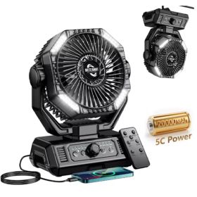 20000mAh Camping Fan With LED Lantern 8 Speed Desk Fan With Remote Portable Outdoor Fan With Hook For Tent Power Outages Jobsite (Option: Black)