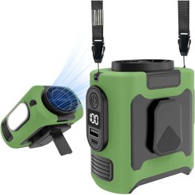 16, 000 Rpm 10000mAh Portable Waist Fan, Clamp On Wearable Belt Personal Fan, Rechargeable Battery Powered, With 5 Speed Levels And Flashlight, S (Option: Army Green)