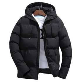 New Men's Pure Cotton Padded Jacket Hooded Coat (Option: Black-M)